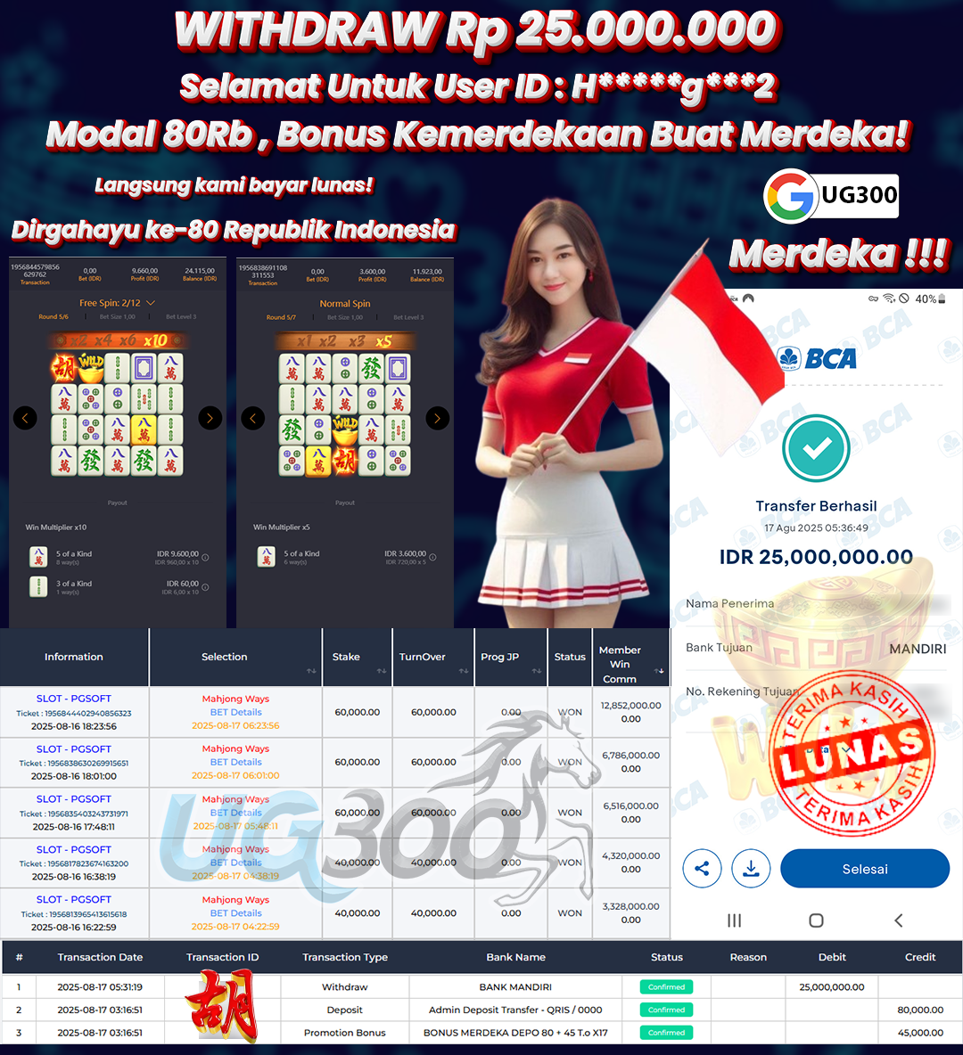 UG300 MAHJONG WAYS  Rp.25,000,000- DI BAYAR TUNTAS